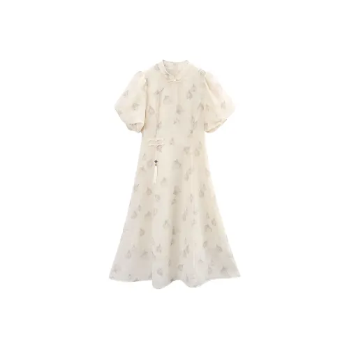 A Paradise For Awakening Short Sleeved Dresses Women's Beige