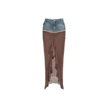 THE KRIPT SORINA SKIRT Denim Long Skirts Women's Brown