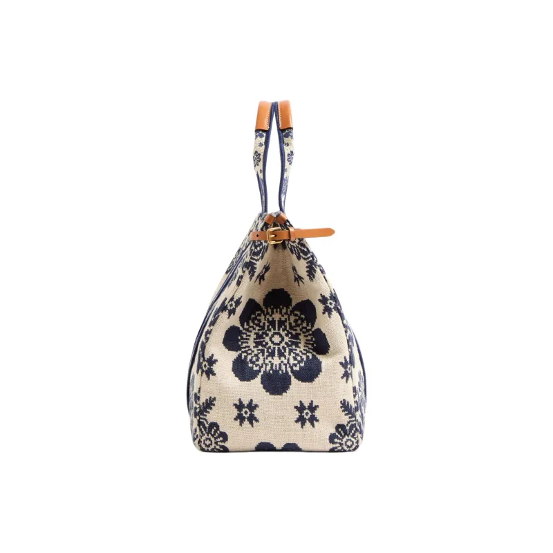 Valentino GARAVANI Jacquard Fabric Tote Bag, Shopping Bag, Handbag Women's Beige & Blue-2