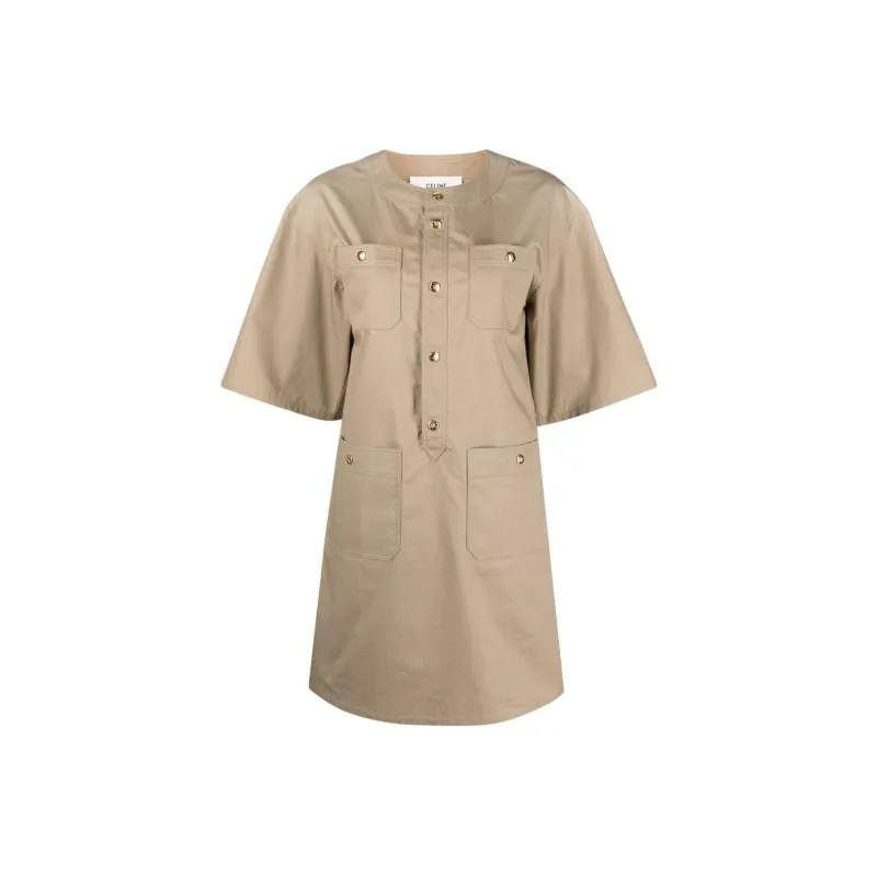 CELINE Short Sleeved Dresses Women's Beige-0