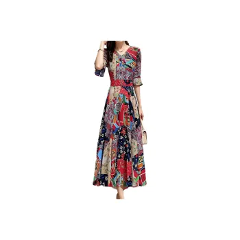 Mapping Short-Sleeved Dresses Women's Multicolor