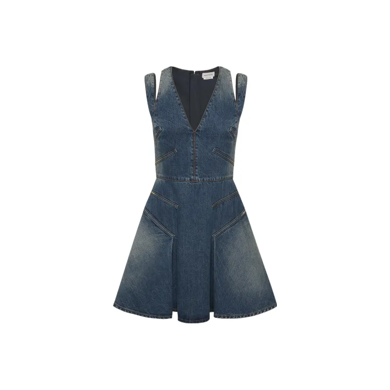 Alexander McQueen Denim Mini Dress-0