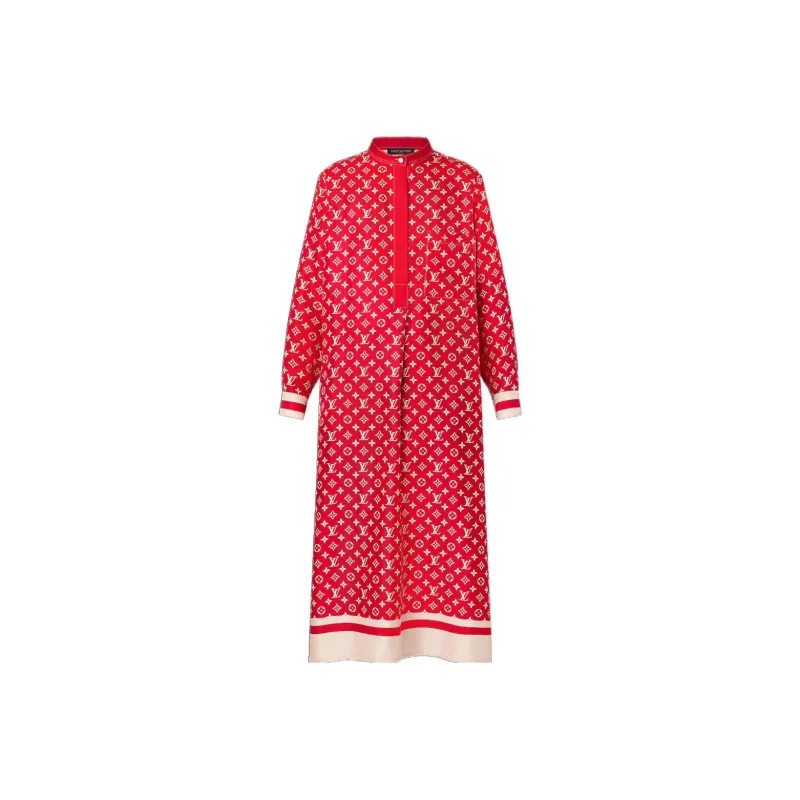 LOUIS VUITTON Long Sleeved Dress Women's Red-0