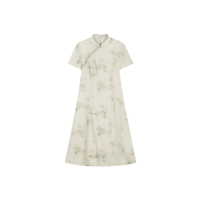 IHIMI Short Sleeved Dress Women's Bamboo Green-2