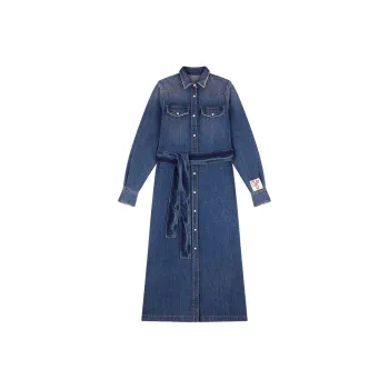 Golden Goose Belted Long Sleeved Denim Dress