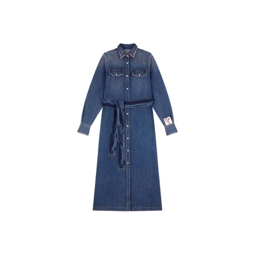 Golden Goose Belted Long Sleeved Denim Dress