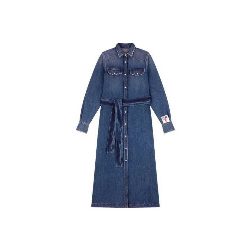 Golden Goose Logo patch Long sleeve Denim Dress-0