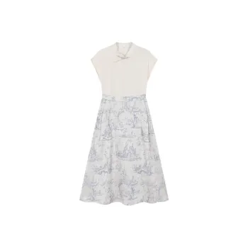 IHIMI Short Sleeved Dresses Women's Ecru+Sky Blue