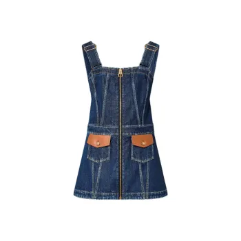 LOUIS VUITTON Leather Accent Denim Mini Dress