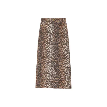 GANNI High waisted Leopard print Denim Midi Skirt