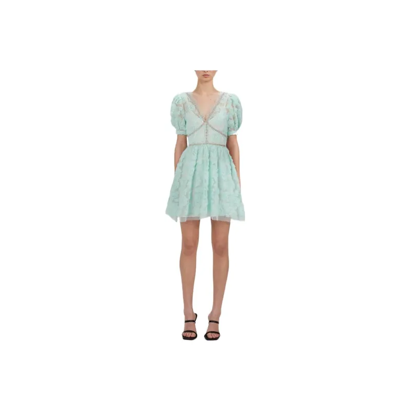 Self-portrait Short-Sleeved Dresses Women's Mint Green-0