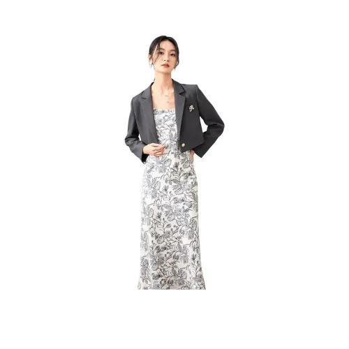 SENTUBILA Business Suits Women's Gray With Multicolor