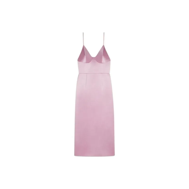 GUCCI Silk Duchesse Midi Sleeveless Dress Pink-0