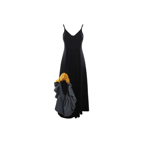 LOEWE Ruffle Knit Midi Dress 'Black'