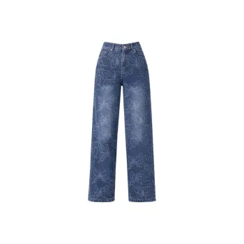 You Cow Me Pants Jeans Women's Blue Jacquard