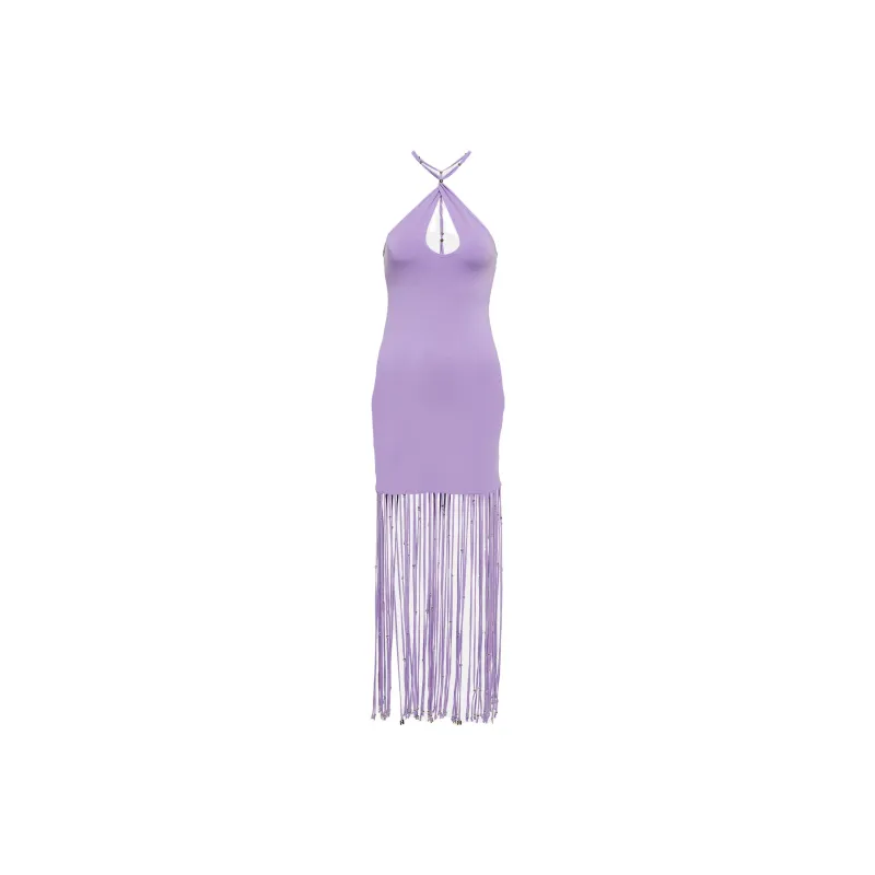 Rotate Cut Out Fringed Jersey Dress-0