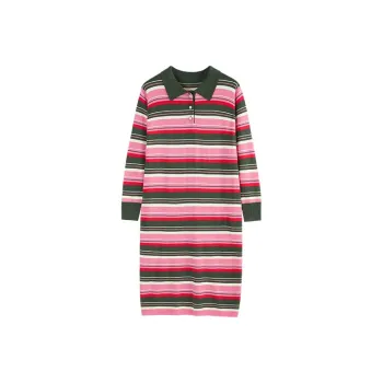 Cubic Long-Sleeved Dresses Women's Rose Red Stripes