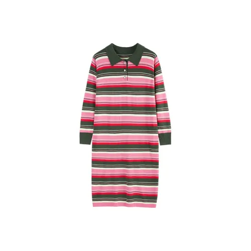 Cubic Long Sleeved Dresses Women's Rose Red Stripes