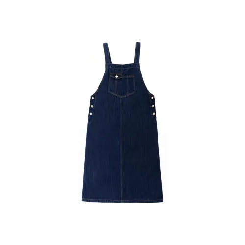 SOON FLOWER Denim Long Skirts Women's Dark Blue