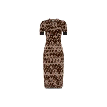 FENDI Short Sleeved Dresses Women's Brown