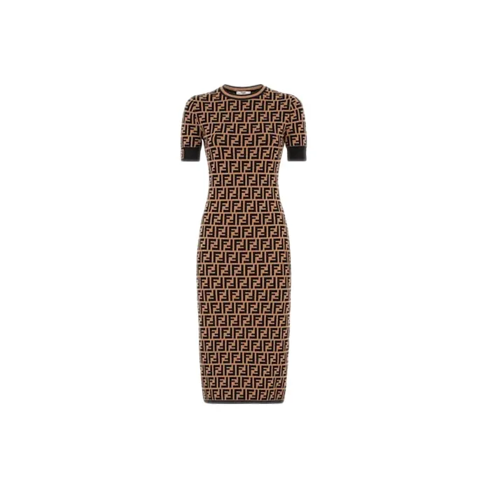 FENDI Short Sleeved Dresses Women's Brown-0