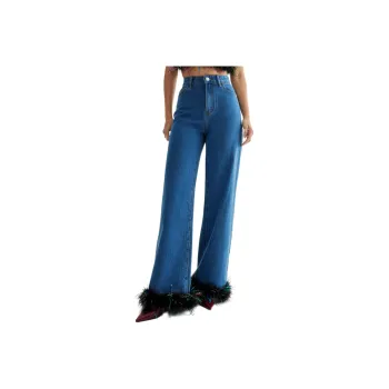 NASTY GAL Limited Feather Trim Denim Jean Jeans Women's Blue