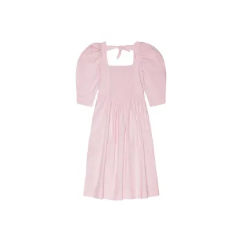 GANNI Ruched Ribbon back Dress