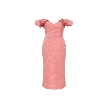 Marchesa Notte Floral Cloque Midi Dress