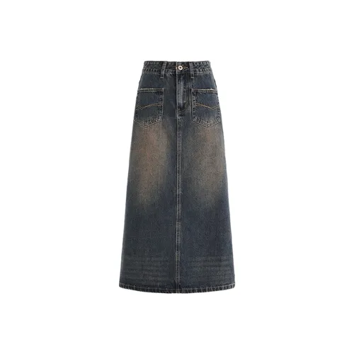 Concubine Zhu Denim Long Skirt Women's Concrete Gray