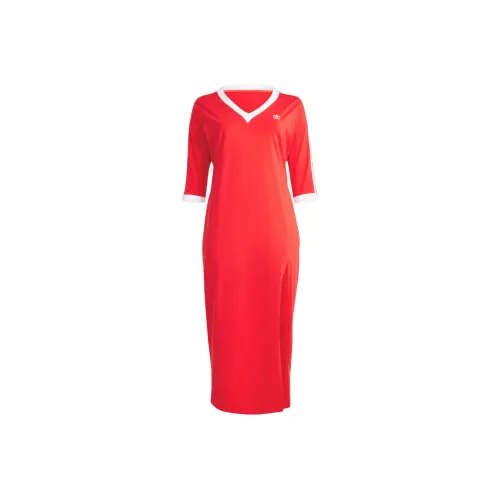 Adidas Originals Adicolor Classics 3 Stripes V Neck Maxi Dress Plus Size