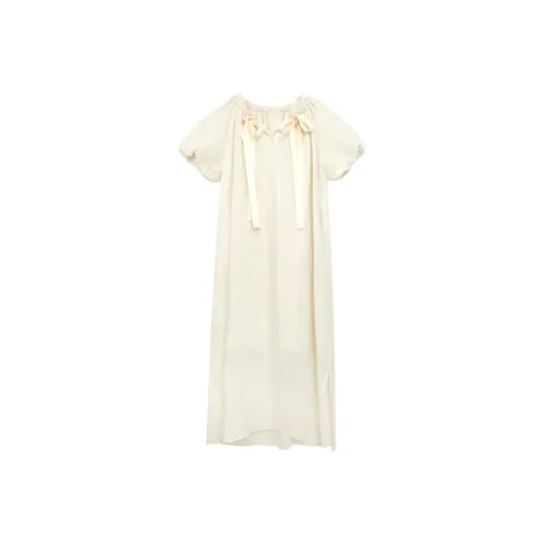 Boutique By Babymoon Short Sleeved Dress Women's Beige Yellow