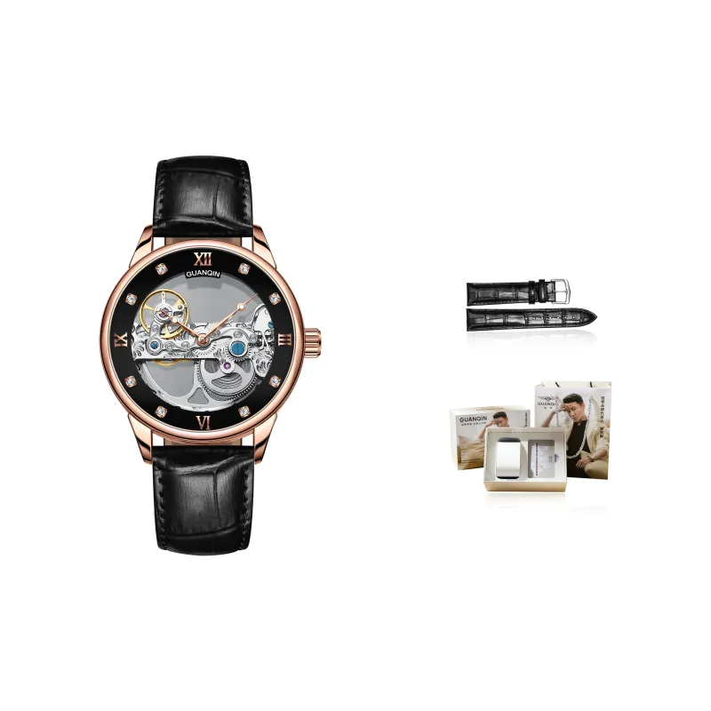 GUANQIN Automatic Mechanical Movement Cow Leather Strap Watch Men's Watches White Dial-5