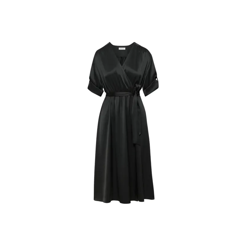 ARITZIA Babaton Armoire Satin Dress Short-Sleeved Dresses Women's Black-0