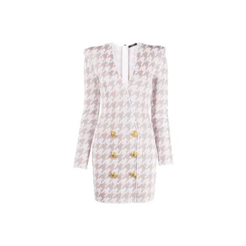 BALMAIN SS22 Long Sleeved Dress Women's Pink