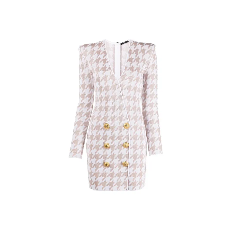 BALMAIN SS22 Long Sleeved Dress Women's Pink-0