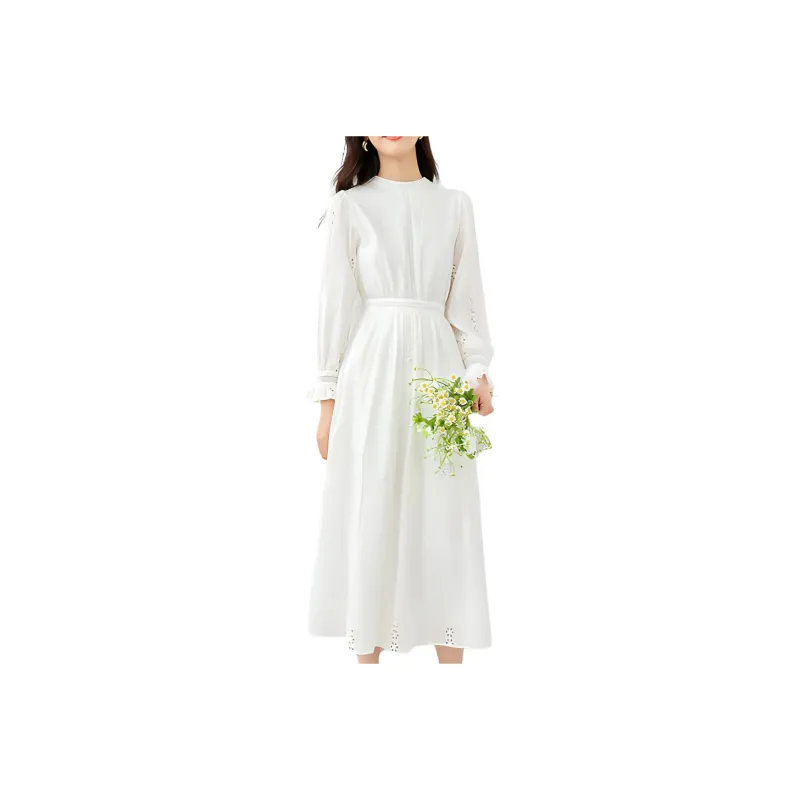 VIMLY Long Sleeved Dresses Women's White-0