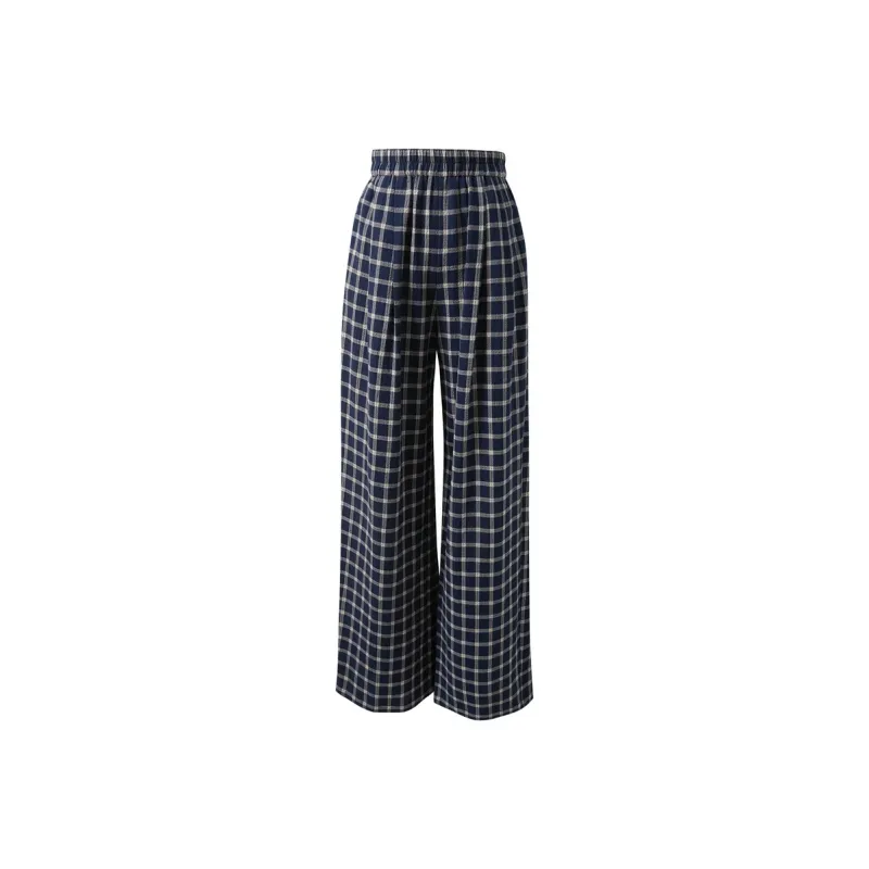3COLOUR Casual Pants Women's Deep Sea Blue Plaid-0