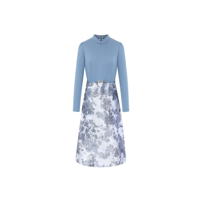 BBLLUUEE Long Sleeved Dress Women's Cloud Gray Blue-0