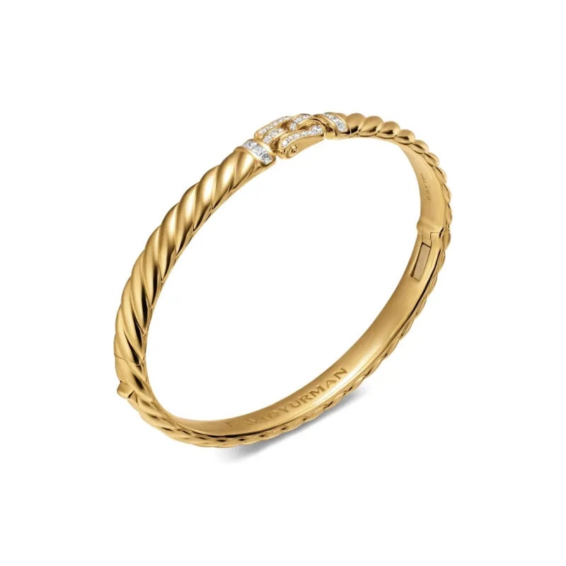 David Yurman 18K Yellow Gold Sculpted Cable Buckle Diamond Bracelet-2
