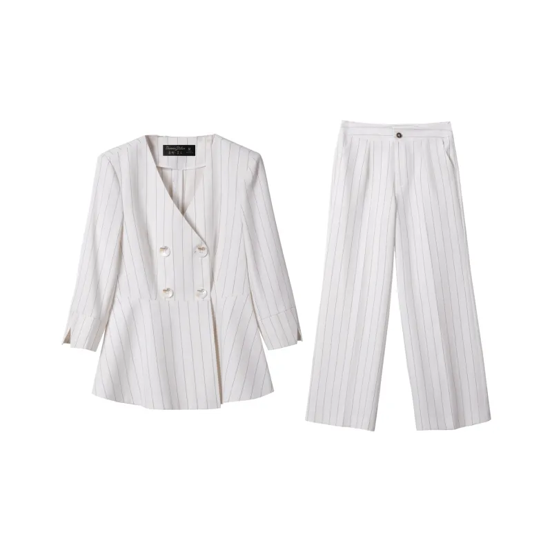 DonnaZilan Business Suit Women's Black White Stripes-0