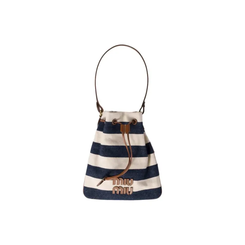 MIU MIU Cotton One Shoulder Handbag Women's Blue-0