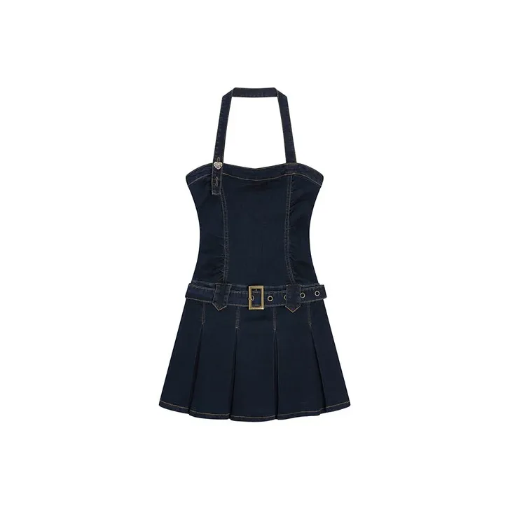LOKUINTUS Halter Neck Dress Dark Blue-0