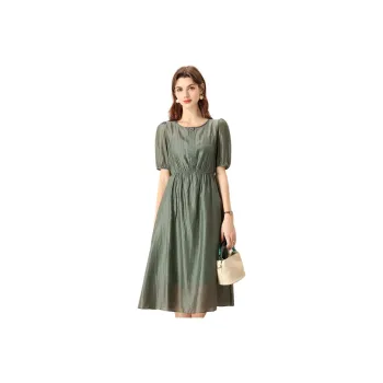 FENHONGMALI Short Sleeved Dress Women's Green