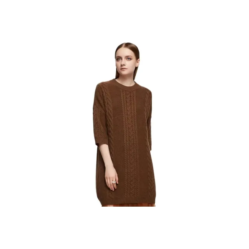 MIHUANG Short-Sleeved Dresses Women's Blossom Coffee-0