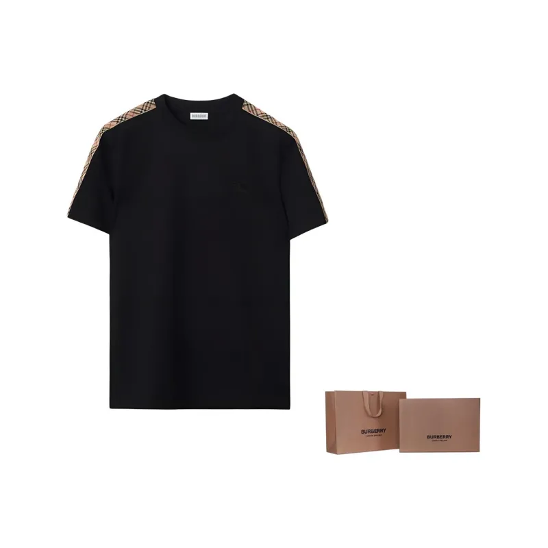 Burberry Checkered Trim Crewneck T Shirt-7
