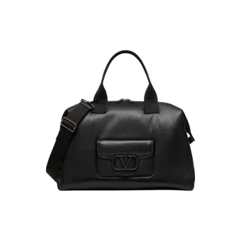 Valentino Cow Leather Travel Bag Unisex Black