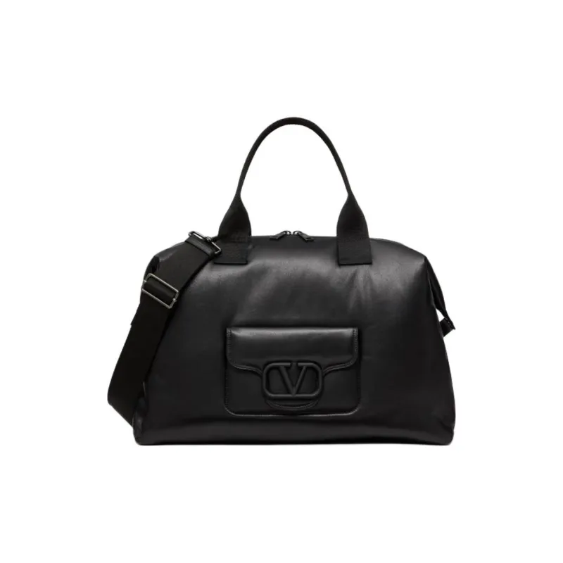 Valentino Cow Leather Travel Bag Unisex Black-0