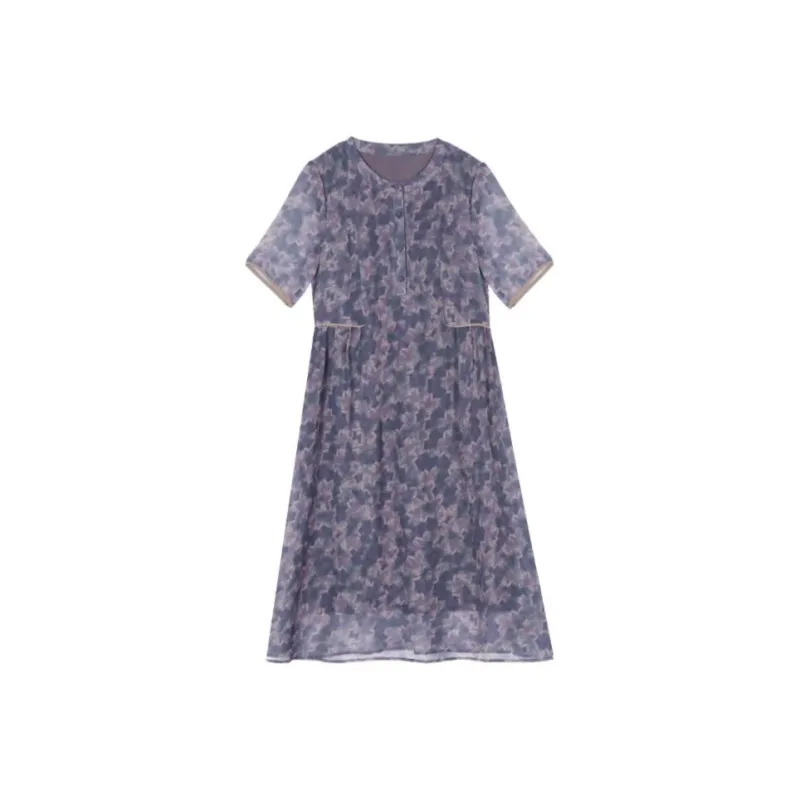 Mapping Short Sleeved Dresses Women's Purple Blue-0