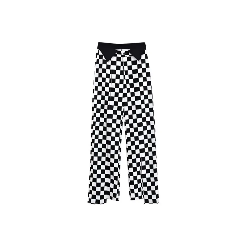 Metamorphosis Casual Pants Women's Black White Plaid-0