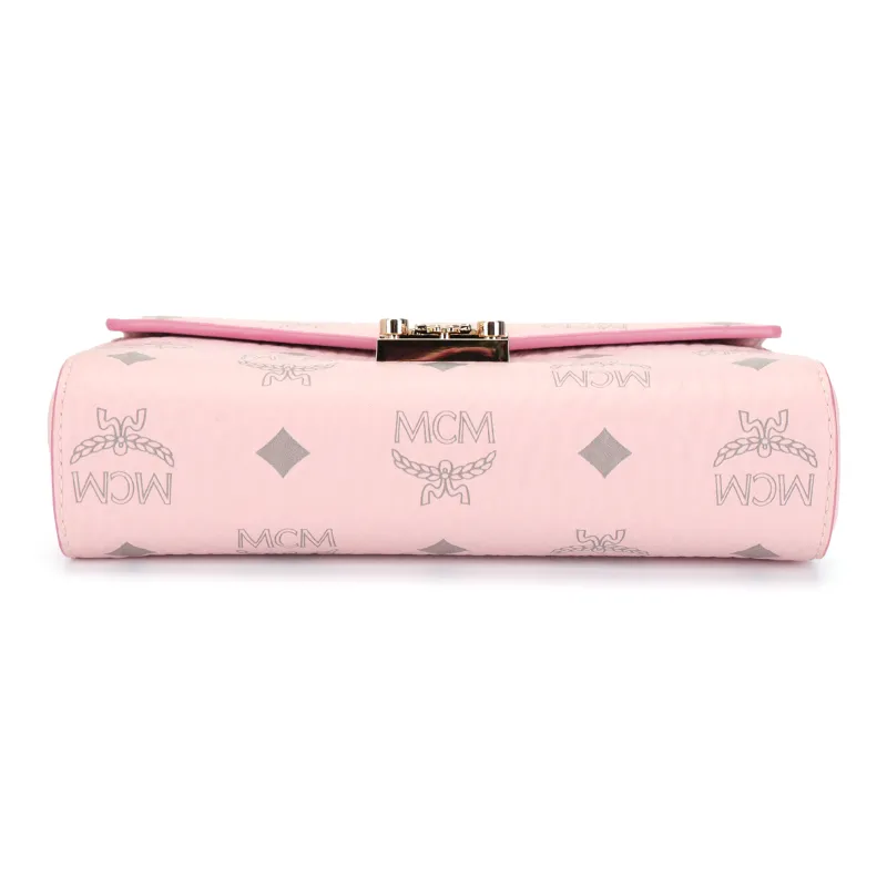 MCM Millie Visetos Artificial Leather Envelope Bag, Chain Bag, Crossbody Bag, Shoulder Bag Small Size Women's Pink-3